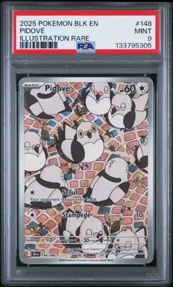 2025 POKEMON BLK EN-BLACK BOLT ILLUSTRATION RARE #148 PIDOVE PSA 9 - Image 1