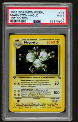 1999 Pokemon TCG Magneton 11/62 1st Edition Fossil Holo Card Rare PSA 9 MINT - Image 1