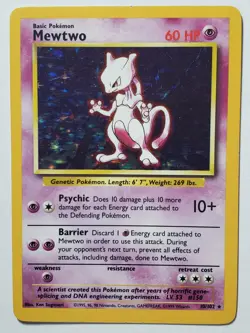 HOLO Mewtwo 10/102 LP - Original 1999 Base Pokemon Card - $2 Combined Shipping - Image 1