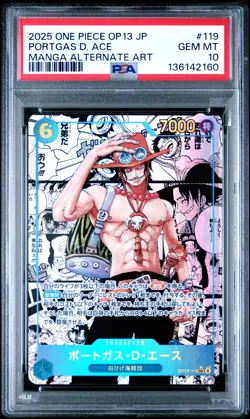 2025 ONE PIECE JAPANESE MANGA ALTERNATE ART OP13-119 PORTGAS D. ACE PSA 10 - Image 1