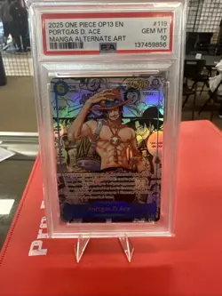 2025 ONE PIECE ENGLISH MANGA ALTERNATE ART OP13-119 PORTGAS D. ACE PSA 10 - Image 1