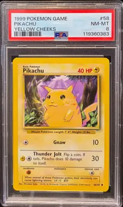 1999 PSA 8 Pikachu Yellow Cheeks 58/102 Base Set Pokemon TCG English - Image 1