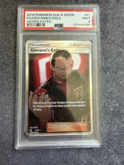 Pokemon TCG Giovanni's Exile Trainer Full Art Card 67/68 Hidden Fates PSA 9 - Image 1