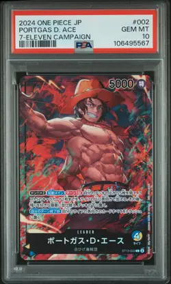 2024 ONE PIECE JPN PROMOS 7-ELEVEN CAMPAIGN #002 PORTGAS D. ACE PSA 10 - Image 1