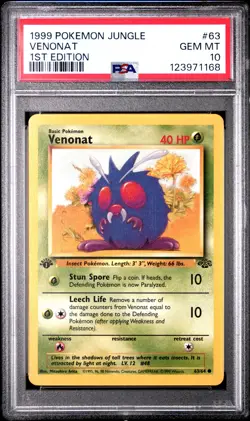 1999 POKEMON JUNGLE 1ST ED #63 VENONAT PSA 10 - Image 1