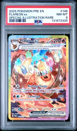 2025 POKEMON PRISMATIC EVOLUTIONS SPECIAL ILLUSTRATION RARE FLAREON EX PSA 8 - Image 1