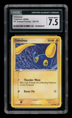 2005 Pokemon EX Unseen Forces: # 52 Chinchou CGC 7.5 NEAR MINT+ - Image 1