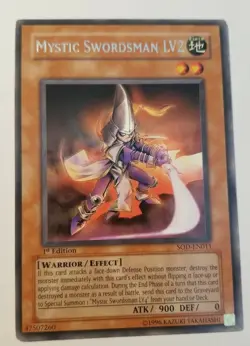 Yugioh! Mystic Swordsman LV2 SOD-EN011 SILVER Rare - 1st. FREE SHIP and BONUS - Image 1