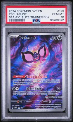 PSA 10 💎 Pokemon TCG Pecharunt 129 Pokemon Center Stamped Promo Shrouded Fable - Image 1