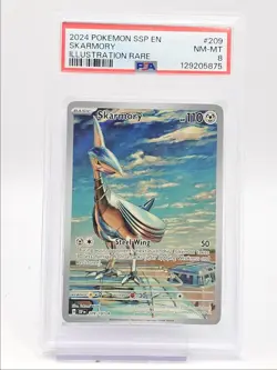 SKARMORY 2024 POKEMON SURGING SPARKS ILLUSTRATION RARE 209/191 PSA 8 Q0004 - Image 1