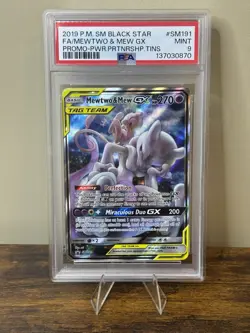 2019 POKEMON SM BLACK STAR PROMO #SM191 FULL ART/MEWTWO & MEW GX PSA 9 - Image 1