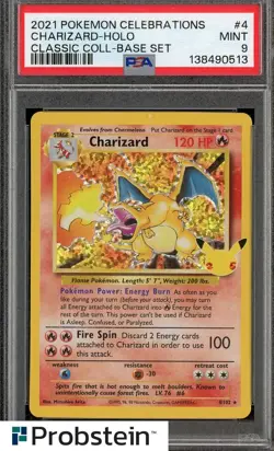 2021 Pokemon Celebrations Classic Base Set #4 Charizard Holo PSA 9 - Image 1