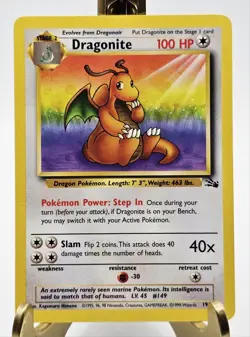 Pokemon TCG Dragonite Fossil 19/62 Unlimited Rare Non Holo Vintage MP - Image 1