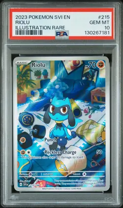2023 POKEMON SVI EN-SCARLET & VIOLET ILLUSTRATION RARE #215 RIOLU PSA 10 - Image 1