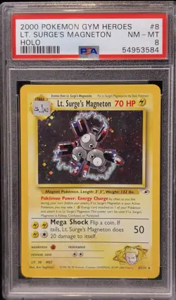 2000 PSA 8 Lt. Surge's Magneton Pokemon Gym Heroes Holo Card #8 - Image 1