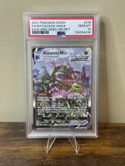 2021 Pokemon Evolving Skies Rayquaza Vmax Alt Art Secret Rare 218/203 PSA 10 GEM - Image 1