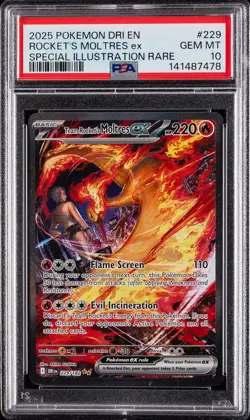2025 POKEMON DRI EN-DESTINED RIVALS #229 TEAM ROCKET'S MOLTRES EX PSA 10 - Image 1