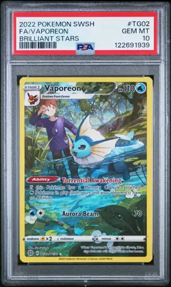 2022 POKEMON SWORD & SHIELD BRILLIANT STARS #TG02 FULL ART/VAPOREON PSA 10 - Image 1