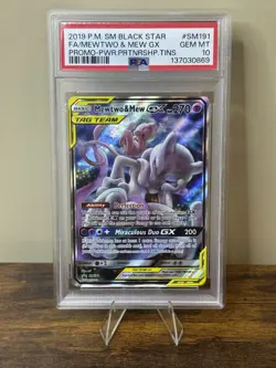 2019 POKEMON SM BLACK STAR PROMO #SM191 FULL ART/MEWTWO & MEW GX PSA 10 - Image 1