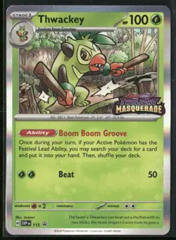Pokemon TCG Thwackey SVP 115 Twilight Masquerade Pre Release Promo STAFF - Image 1