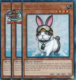 Yugioh! 3x Rescue Rabbit RA02-EN008 Ultimate Rare 1st Ed NM - Image 1