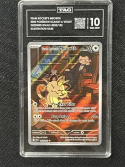 Team Rocket's Meowth Pokemon Destined Rivals Illustration Rare TAG 10 #203/182 - Image 1