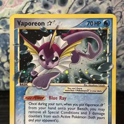Vaporeon Gold Star Holo Pokemon Card 102/108 2007 EX Power Keepers - Image 3