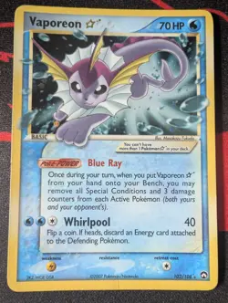 Vaporeon Gold Star EX Power Keepers Pokemon Card 102/108 Ungraded MP - Image 1