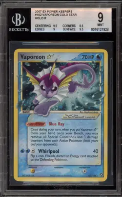 Pokemon Vaporeon Gold Star EX Power Keepers Holo Ultra Rare #102 BGS 9 Mint - Image 1