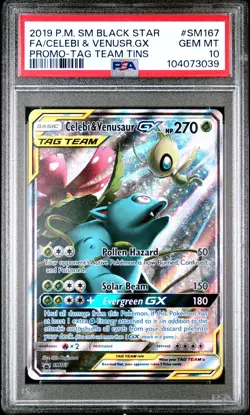 2019 POKEMON SM BLACK STAR PROMO #SM167 FULL ART/CELEBI & VENUSAUR GX PSA 10 - Image 1