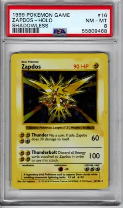 PSA 8 Zapdos Holo [Shadowless] #16 Pokemon Base Set - Image 1