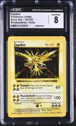 CGC 8 ZAPDOS 16 SHADOWLESS BASE SET HOLO POKEMON NM/ MINT - Image 1