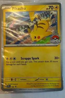 Pikachu SVP190 - Promo - 2024 World Championships Pokemon Card SEALED - Image 1