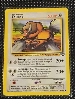 Pokemon TCG Tauros Jungle Card 47/64 Regular 1st Edition Uncommon - Image 1