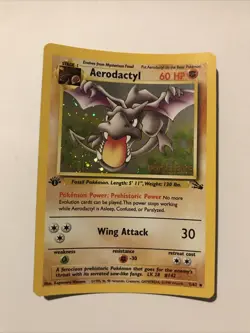 1st Edition Aerodactyl 1/62 PRERELEASE Gold Stamp Fossil Holo 1999 Pokemon Card - Image 1