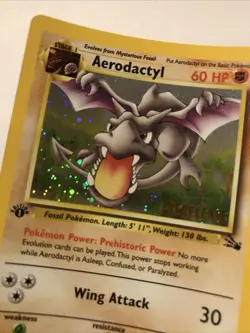 1st Edition Aerodactyl 1/62 PRERELEASE Gold Stamp Fossil Holo 1999 Pokemon Card - Image 2