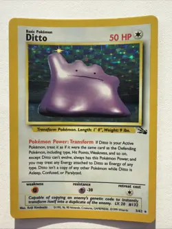 Pokemon TCG Pokemon Ditto 3/62 Holo Rare 1999 Fossil Pokemon Vintage WOTC - Image 1