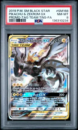 2019 POKEMON SM BLACK STAR PROMO #SM168 FULL ART/PIKACHU & ZEKROM GX PSA 8 - Image 1