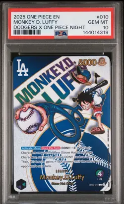 2025 ONE PIECE PROMOS DODGERS X ONE PIECE NIGHT #010 MONKEY D. LUFFY PSA 10 - Image 1