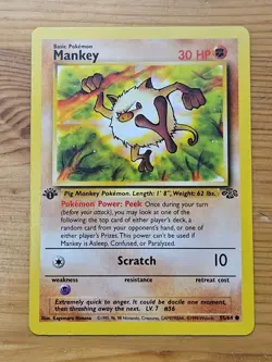 Pokemon TCG Mankey Jungle 1st Edition 55/64 LP WOTC. - Image 1