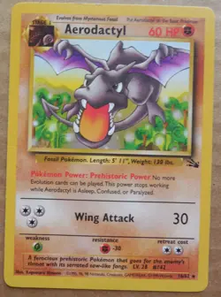 Aerodactyl 16/62 Rare Non-Holo Fossil Set Pokemon Card couple small creases MP - Image 1