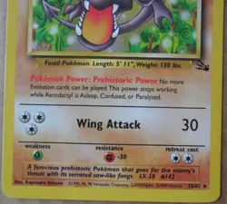 Aerodactyl 16/62 Rare Non-Holo Fossil Set Pokemon Card couple small creases MP - Image 3