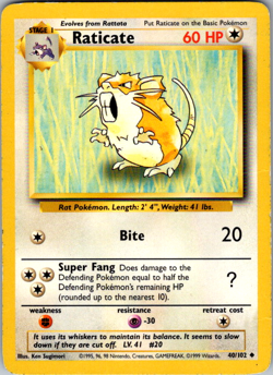 Raticate - Base Set 040/102 Vintage Pokemon Card LP - Image 1