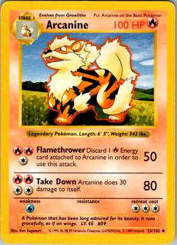 Arcanine 23/102 base set Collection Vintage Pokemon Card WOTC 1995 - Image 1