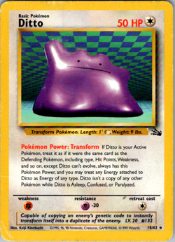 Ditto 18/62 Fossil Non-Holo Rare WOTC Vintage Pokemon TCG Card - Image 1
