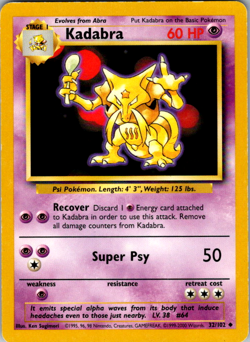 Kadabra 32/102 Base Set Uncommon WOTC Vintage Pokemon TCG Card - Image 1