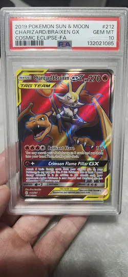 Pokemon Charizard Braixen GX Full Art Holo Card Cosmic Eclipse PSA10 Gem Mint - Image 1