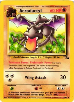 Pokemon TCG Aerodactyl Fossil Card 16/62 Unlimited Rare HP/DMG - Image 1
