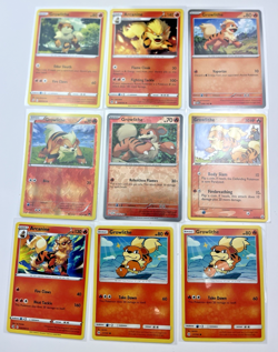 9 Card Lot Growlithe Arcanine Reverse Holo common Pokemon TCG - Image 1