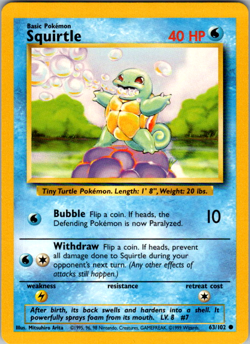 Squirtle 63/102 Base Set WOTC Vintage Pokemon TCG Card - Image 1